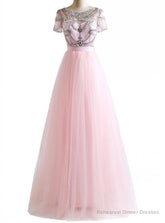 Crystal Beading Pink White Colors Tulle Sexy Backless Beach Prom Dresses
